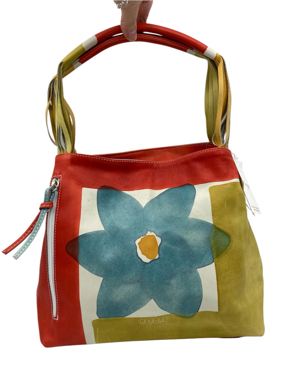 NWT Astore Hand Painted Multicolored Floral Leather Shoulder Bag